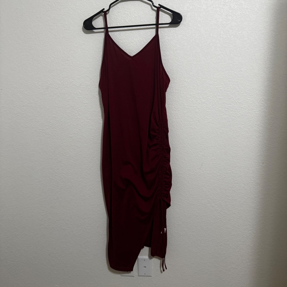 SHEIN Curve Burgundy Ruched Bodycon Midi Dress Spaghetti Strap Size 2XL